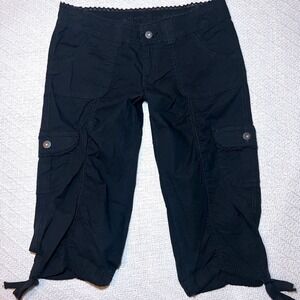 Arizona Jean Y2K Black Low Rise Cargo Capri Pants Lace Trim Tie Hem Size 3